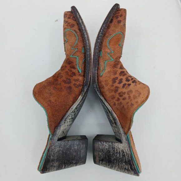 Old Gringo Leopard Print Suede Mules Size 5B Turquoise Trim Western Cowgirl - Picture 5 of 13
